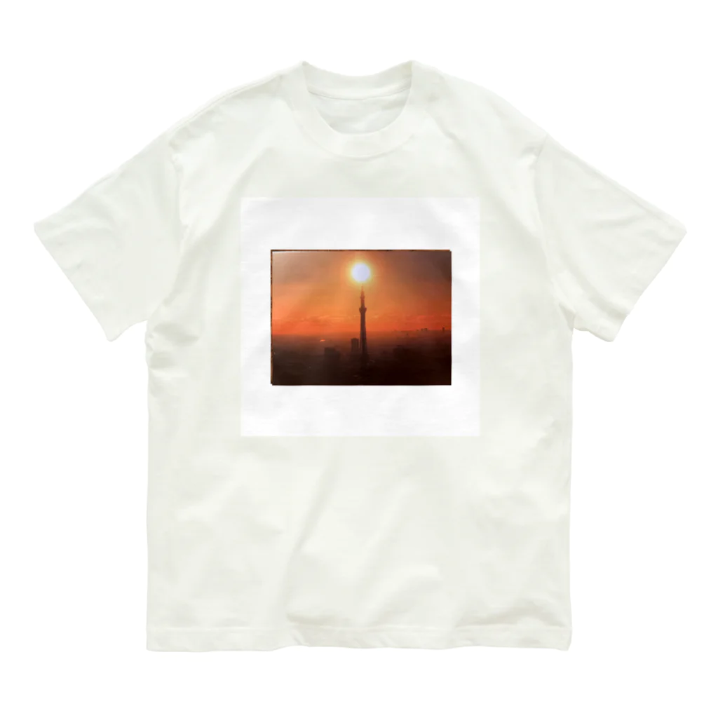 いっしーオリジナルの東京タワーと夕日 オーガニックコットンTシャツ