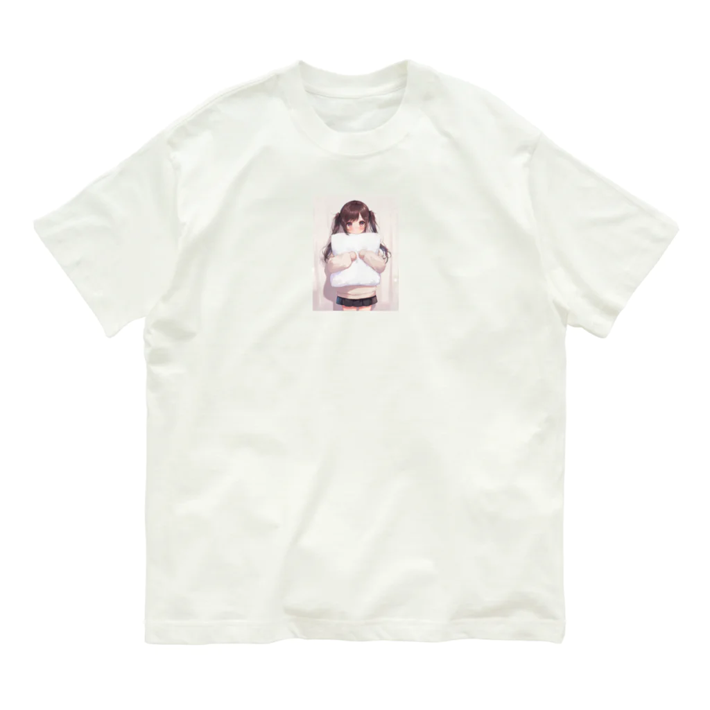 波にのるくまたんショップ62号店81番通りのクッションを持った女の子 Organic Cotton T-Shirt