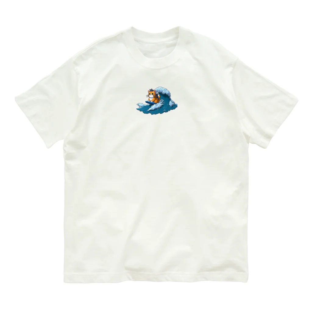 YUKIYANAGIの波乗りネコ オーガニックコットンTシャツ