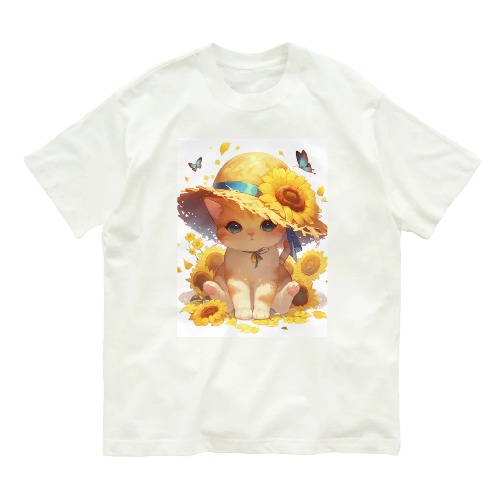 nadeshiko123の麦わら帽子をかぶたこ猫 Organic Cotton T-Shirt