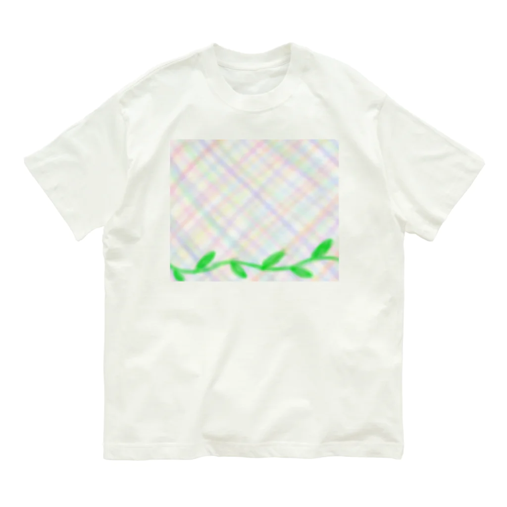 Lily bird（リリーバード）のほんわか優しいクロス模様Ⅱと葉っぱ Organic Cotton T-Shirt