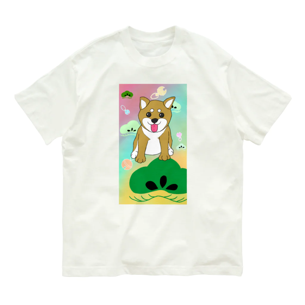 Lily bird（リリーバード）のにこにこ柴犬 和柄② オーガニックコットンTシャツ