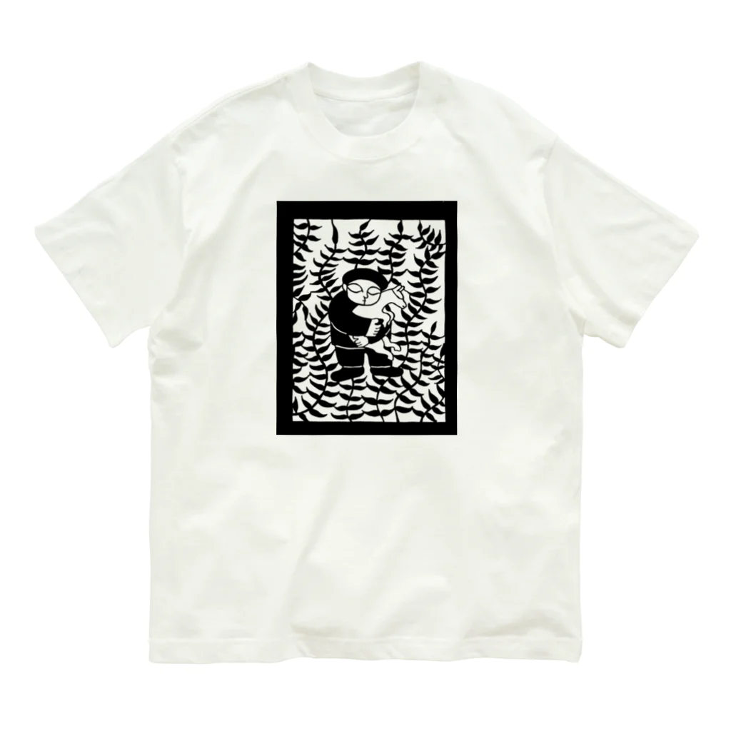 ツバメ堂の山羊と少年（モノクロ） Organic Cotton T-Shirt