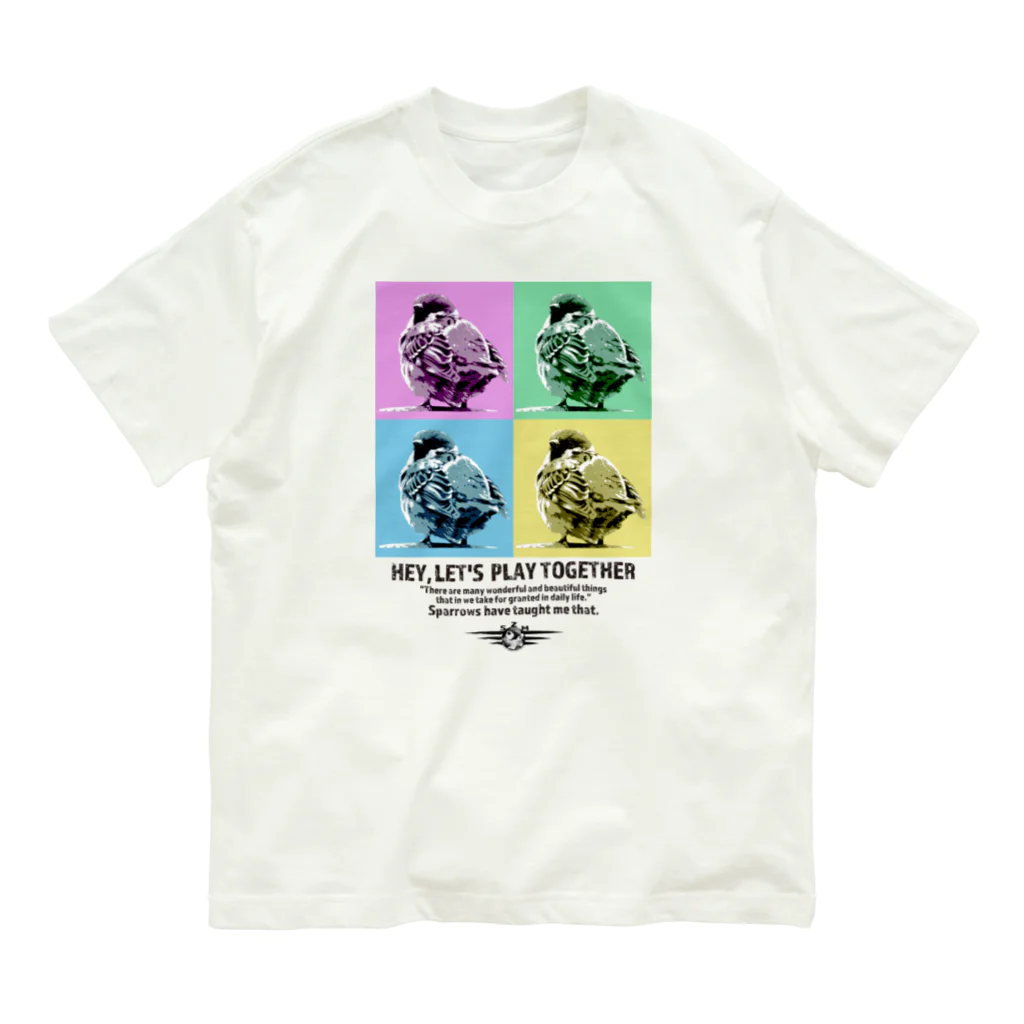 “すずめのおみせ” SUZURI店のスズメのおチリ（ポップアート風） Organic Cotton T-Shirt