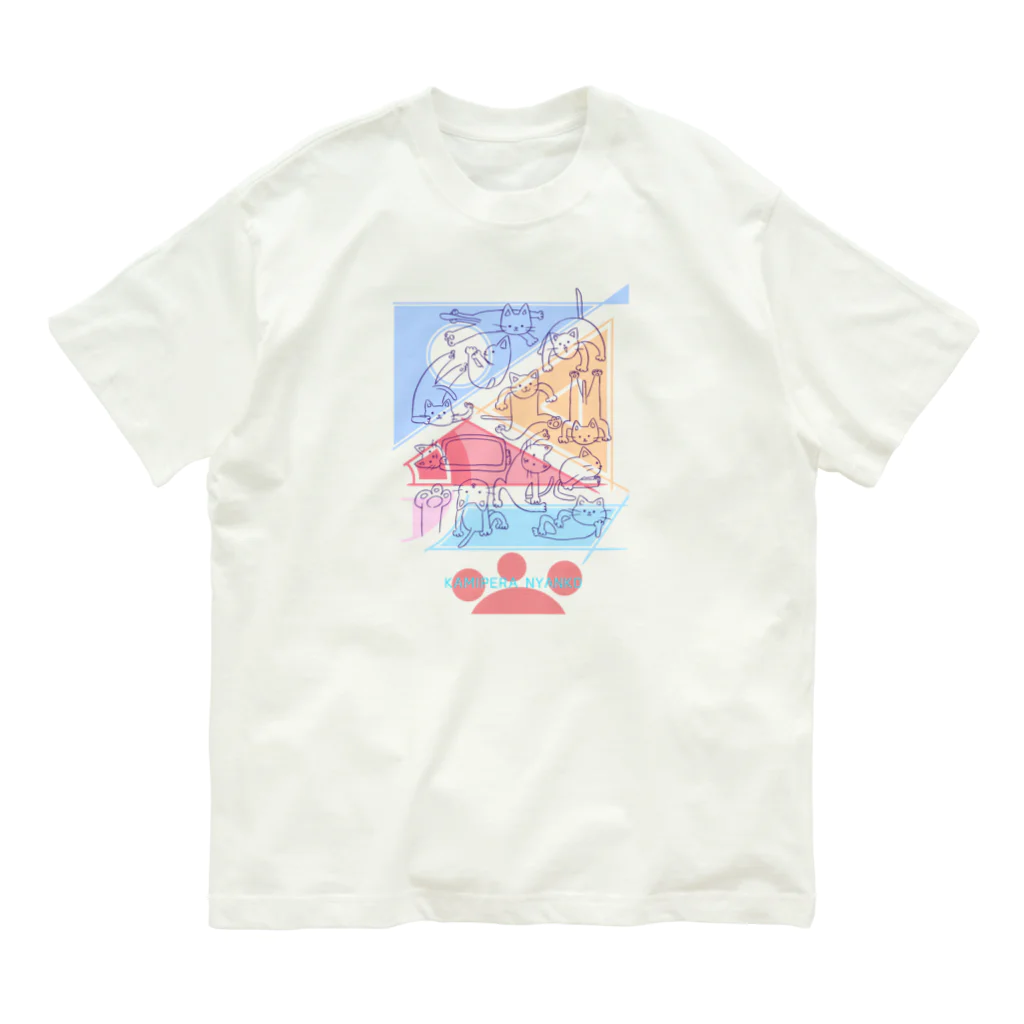 menonokkaの紙ペラにゃんこ(たくさん/色2) オーガニックコットンTシャツ