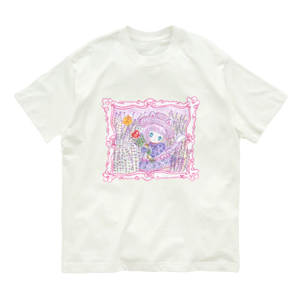 メルティカポエミュウのラベンダーポエミュウ(せなかに天使の羽) オーガニックコットンTシャツ