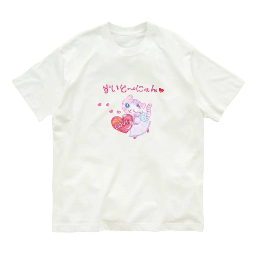 メルティカポエミュウのキャンディのすいと〜にゃん(せなかに天使の羽) オーガニックコットンTシャツ