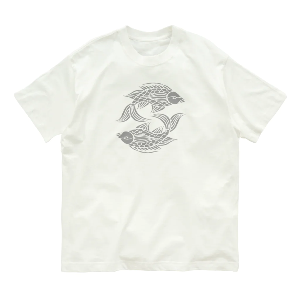 ツバメ堂の壷屋焼風双魚文 オーガニックコットンTシャツ