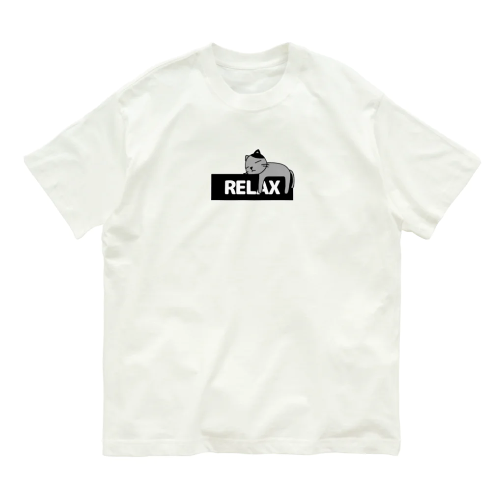 麦畑のRELAXロゴと猫 Organic Cotton T-Shirt