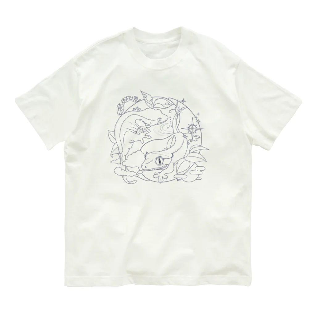 檸檬飴のクレステッドゲッコーの陰陽魚(モノトーン) Organic Cotton T-Shirt