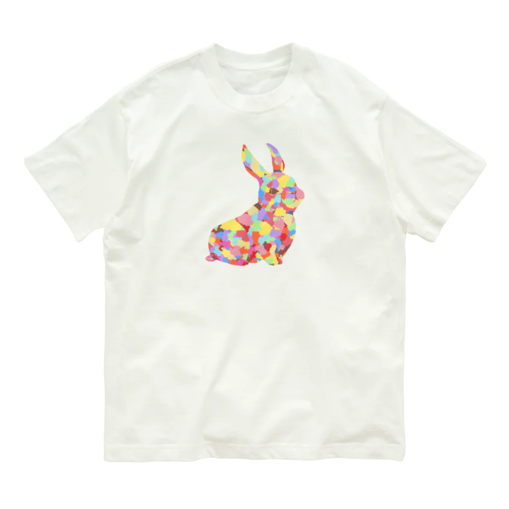 meiroのカラフルなウサギ オーガニックコットンTシャツ