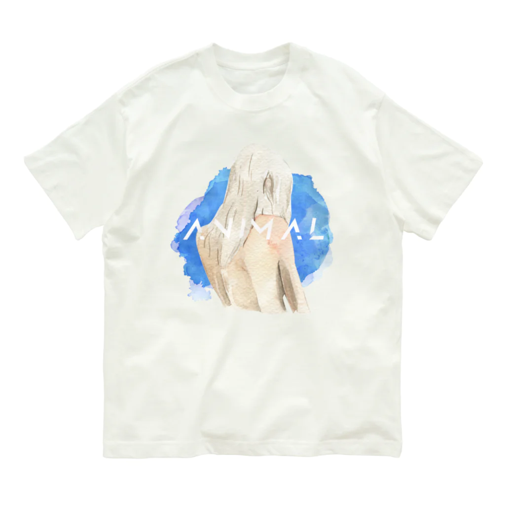 SANKAKU DESIGN STOREの僕らはただの動物。 青 Organic Cotton T-Shirt