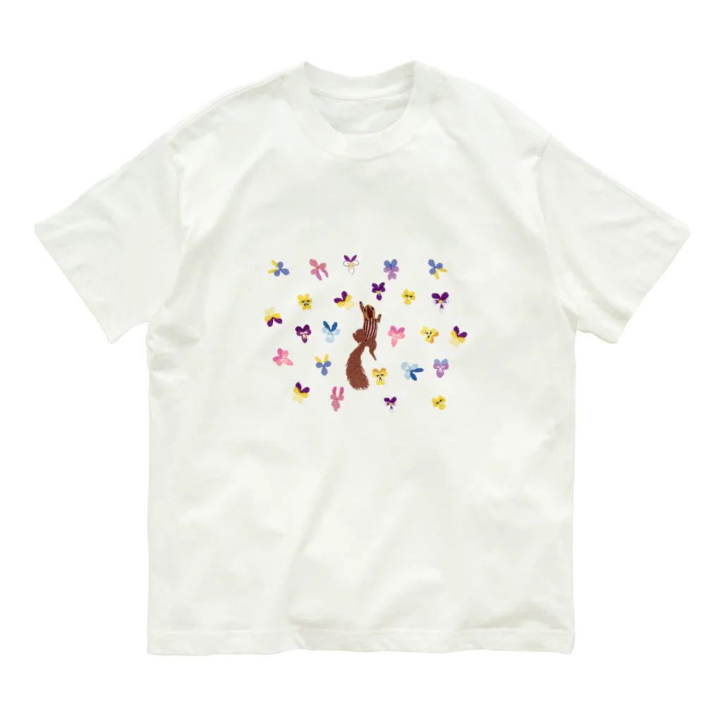 tomocco shopのリスと花 オーガニックコットンTシャツ