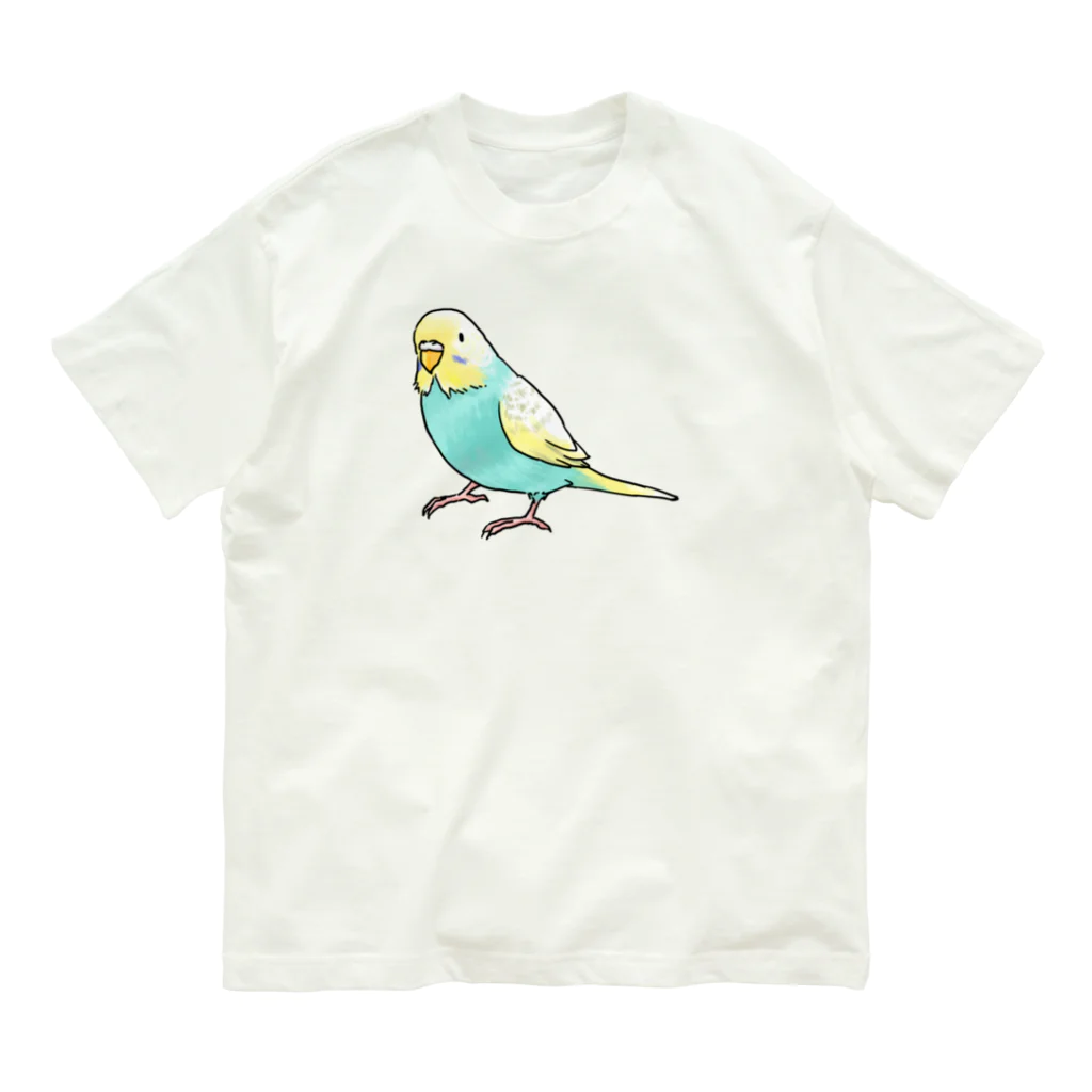 まめるりはことりのごきげんセキセイインコ【まめるりはことり】 オーガニックコットンTシャツ