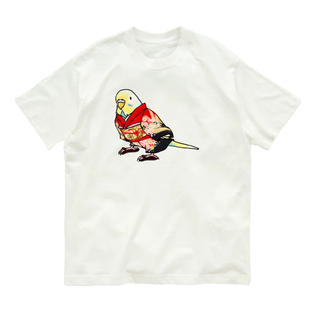 まめるりはことりのごきげん着物セキセイインコ【まめるりはことり】 Organic Cotton T-Shirt