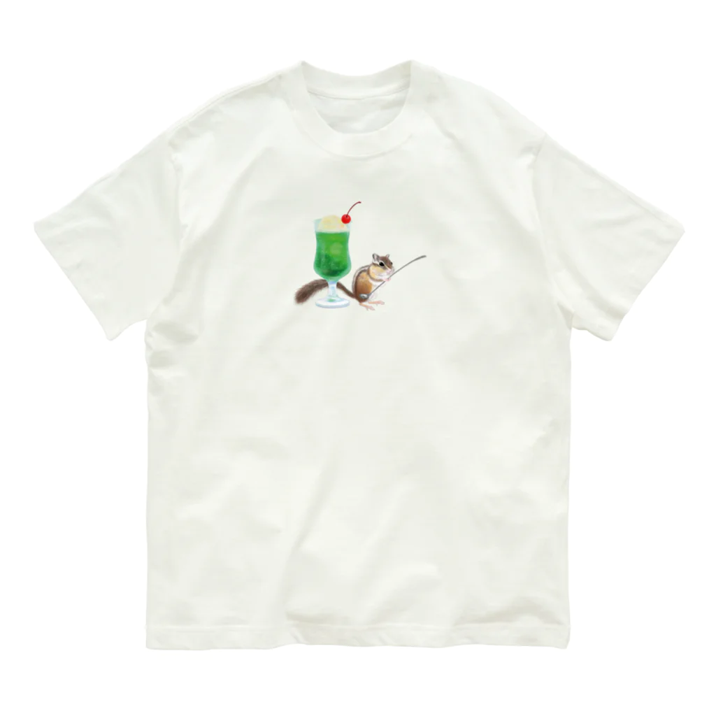 やまさきゆみこの「クリームソーダはいかが？」-シマリスより- Organic Cotton T-Shirt