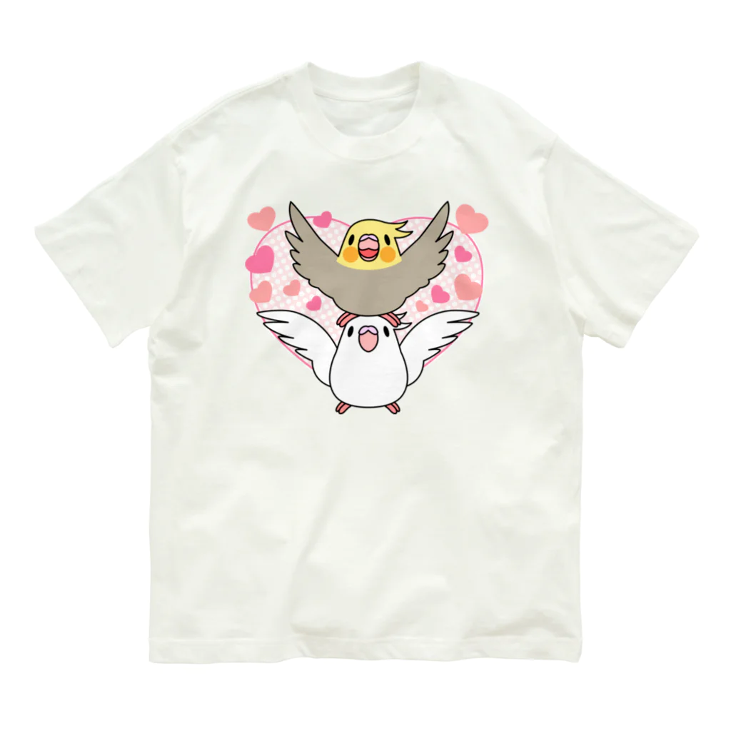 まめるりはことりのラブリーオカメインコ【まめるりはことり】 オーガニックコットンTシャツ