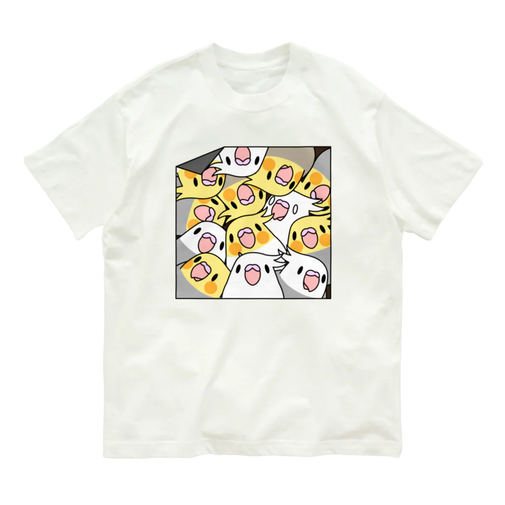 まめるりはことりの三密です！むちむちオカメインコさん【まめるりはことり】 オーガニックコットンTシャツ