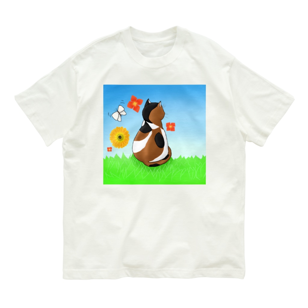 Lily bird（リリーバード）の野原の三毛猫さん Organic Cotton T-Shirt