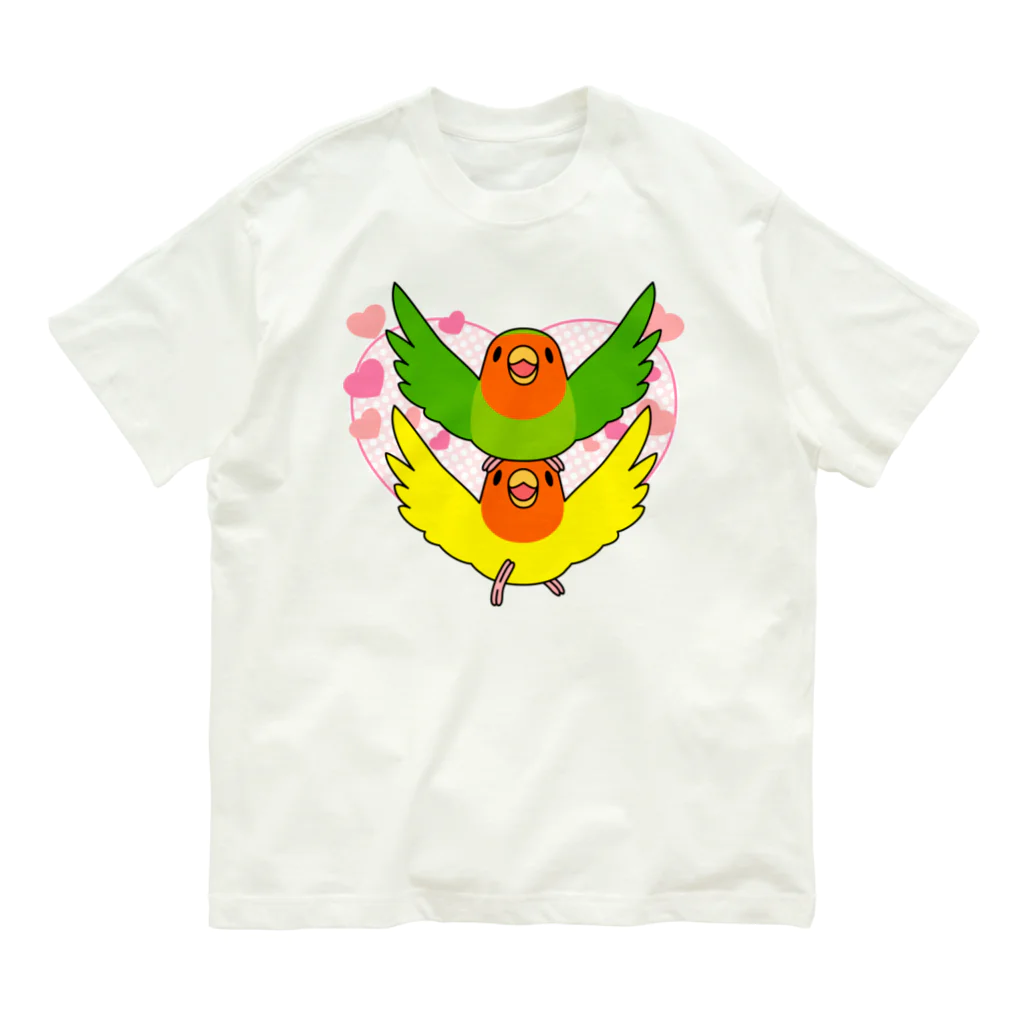 まめるりはことりのラブリーコザクラインコ【まめるりはことり】 オーガニックコットンTシャツ