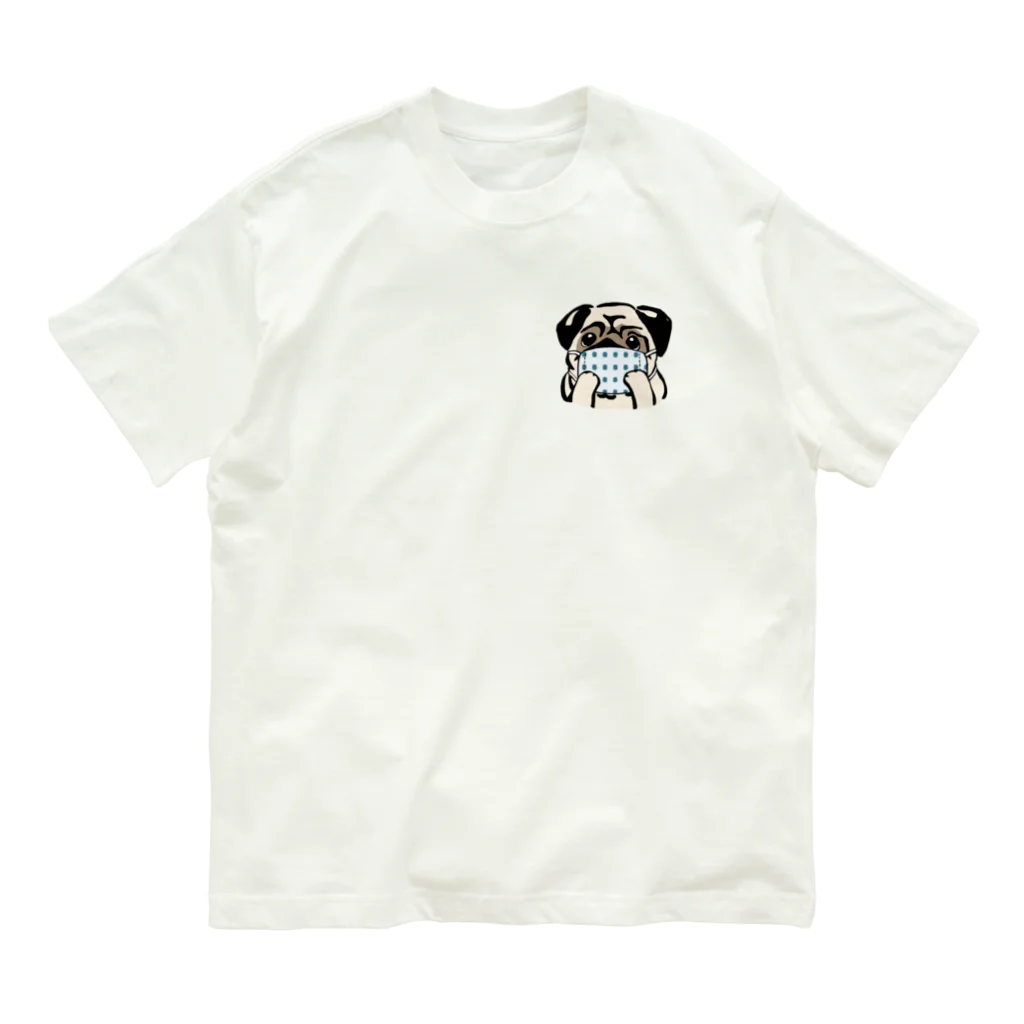 犬グッズの店しえるぶるーのハンドメイドマスクをつけたパグ Organic Cotton T-Shirt