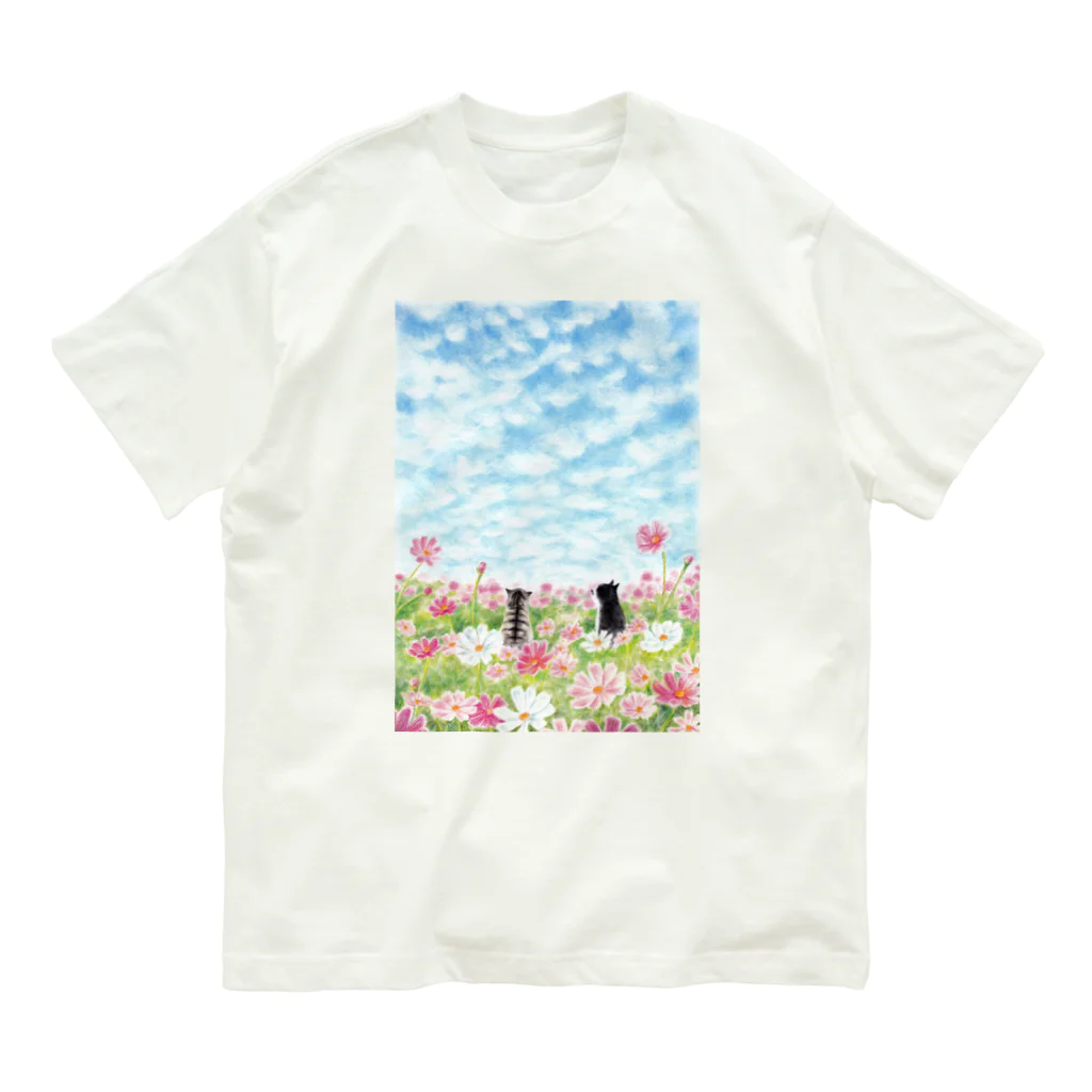 Ａｔｅｌｉｅｒ　Ｈｅｕｒｅｕｘのコスモス畑のトロとクロ オーガニックコットンTシャツ