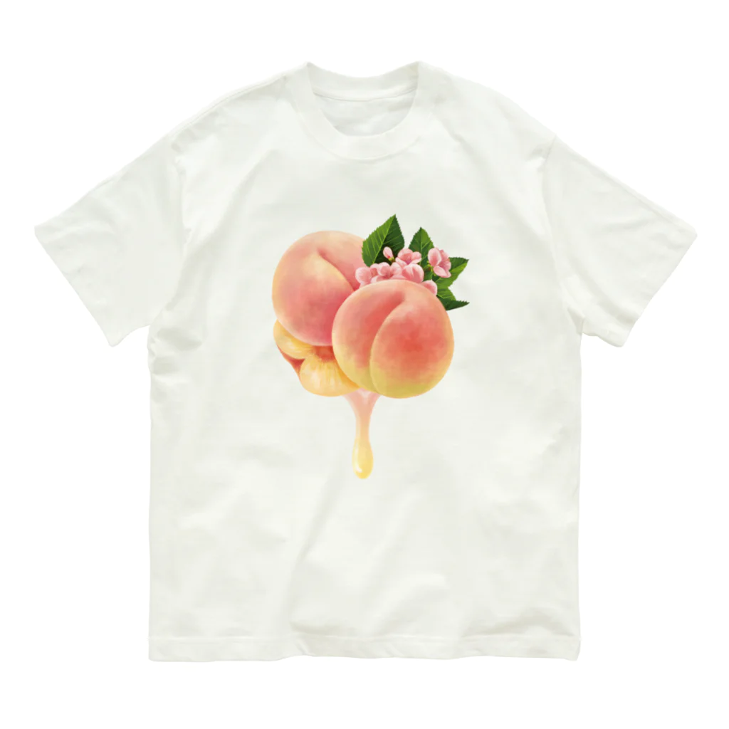 カワウソとフルーツの【forseasons】ピーチ Organic Cotton T-Shirt