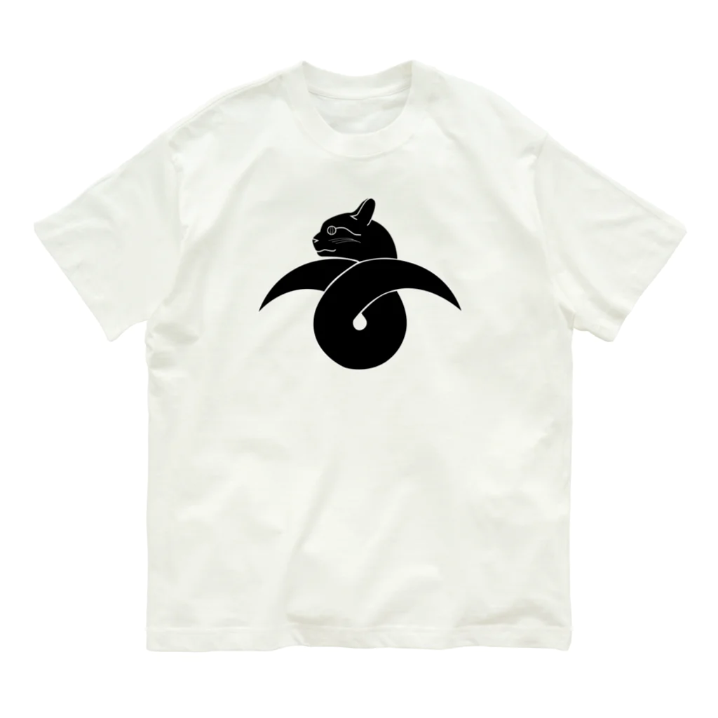 『NG （Niche・Gate）』ニッチゲート-- IN SUZURIの動物家紋。H.T.（結び雁がネコ）黒 オーガニックコットンTシャツ