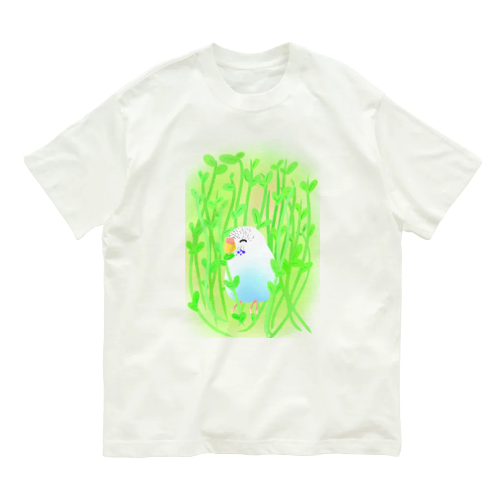 Lily bird（リリーバード）の豆苗まみれのセキセイちゃん オーガニックコットンTシャツ