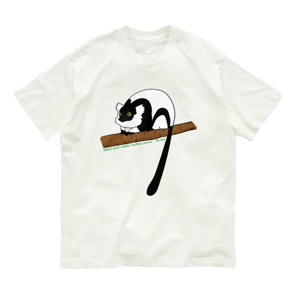 日本モンキーセンターのクロシロエリマキキツネザル オーガニックコットンTシャツ