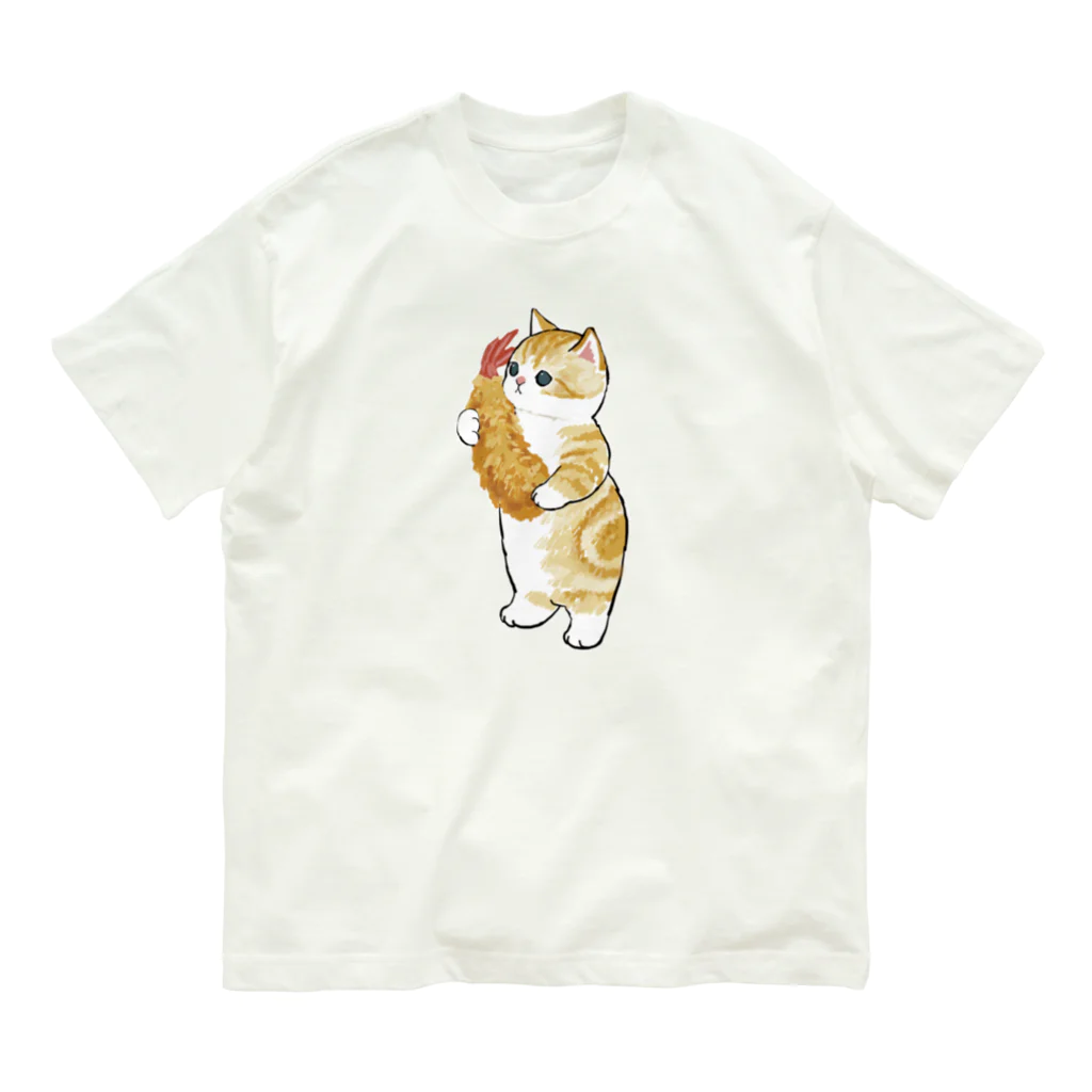 mofusandのえびふらいに恋するにゃん オーガニックコットンTシャツ