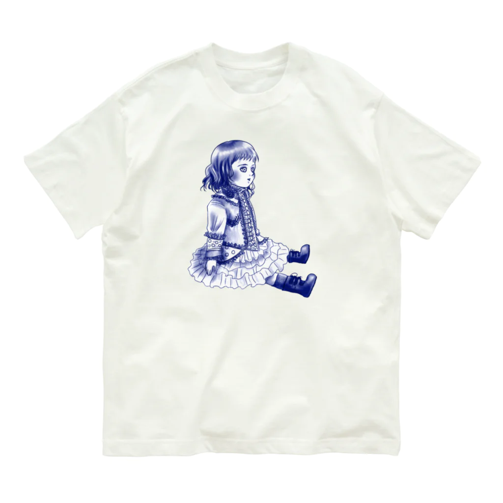 西洋人形館　＠かなでの彦舎のおすわりブリュ　デルフトブルー Organic Cotton T-Shirt