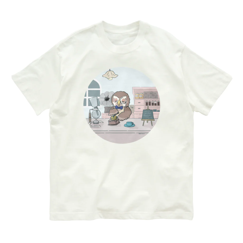 あま田こにーのふくろうさんの、ふくろうカフェ オーガニックコットンTシャツ