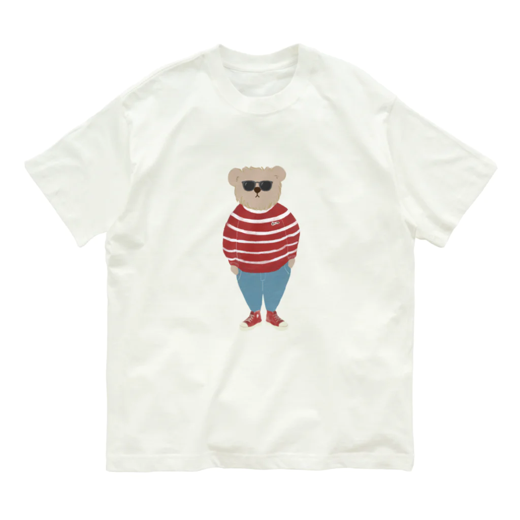 papiko くまさんの洋服を着てお出かけするクマさん　あか　シンプル Organic Cotton T-Shirt