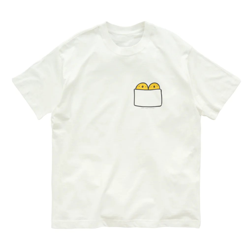 ひよこのもり工房のポケットに収まるひよこ オーガニックコットンTシャツ