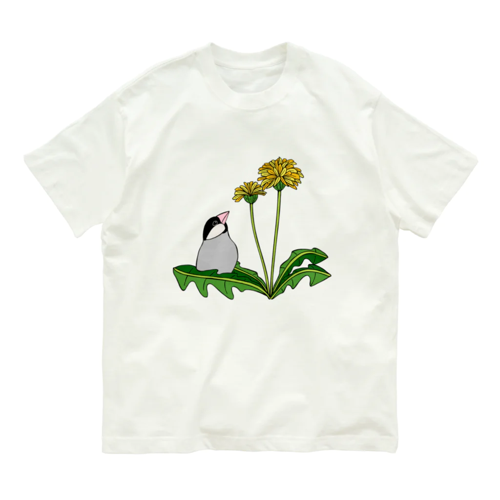 prunelleの文鳥とタンポポ オーガニックコットンTシャツ