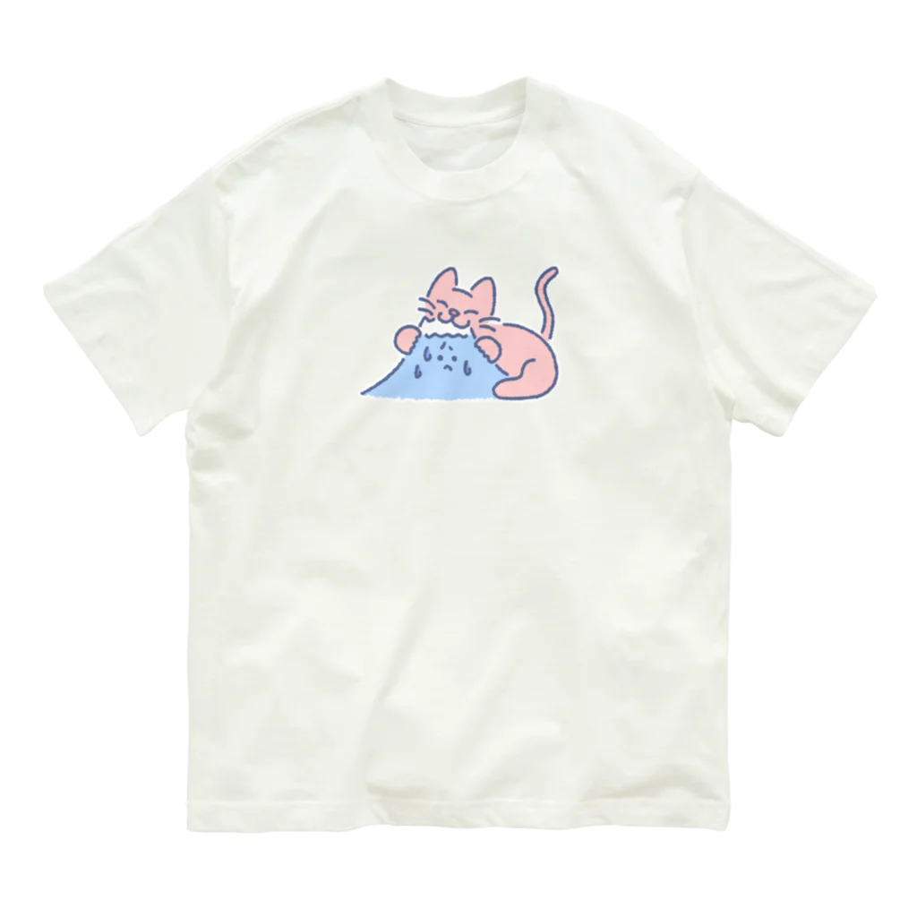 サメ わりとおもいのデカいねこと喰われるやま オーガニックコットンTシャツ