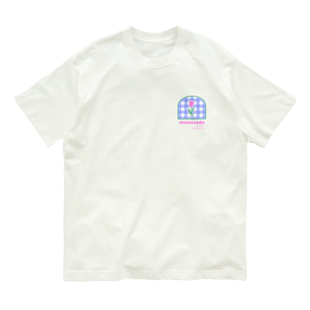 moonsodaのtulip×check オーガニックコットンTシャツ