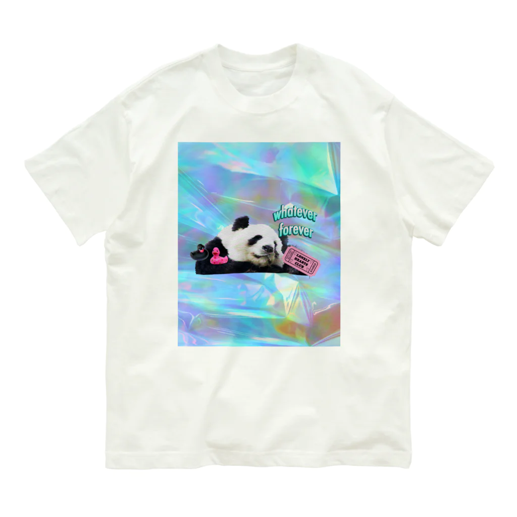 𝙈𝙊𝙈𝙊'𝙨 𝙎𝙝𝙤𝙥のホログラム & レトロpanda-02 オーガニックコットンTシャツ