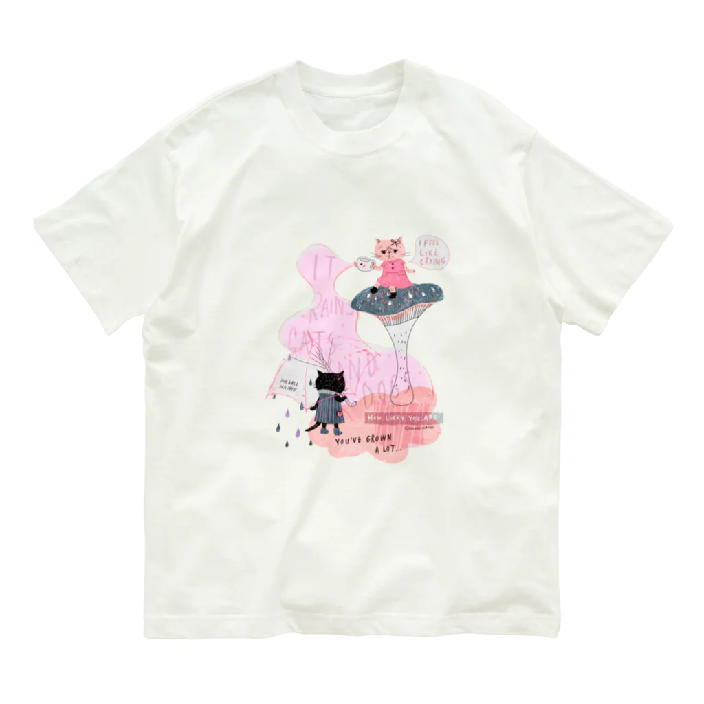 wokasinaiwoの土砂降りハート（ピンク） オーガニックコットンTシャツ