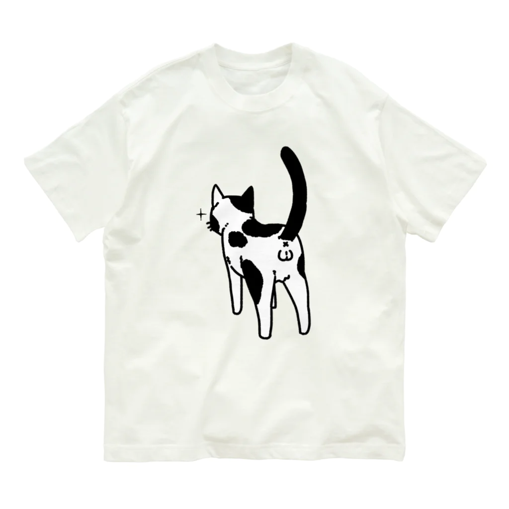 Riotoのねこけつω（ぶち猫） オーガニックコットンTシャツ