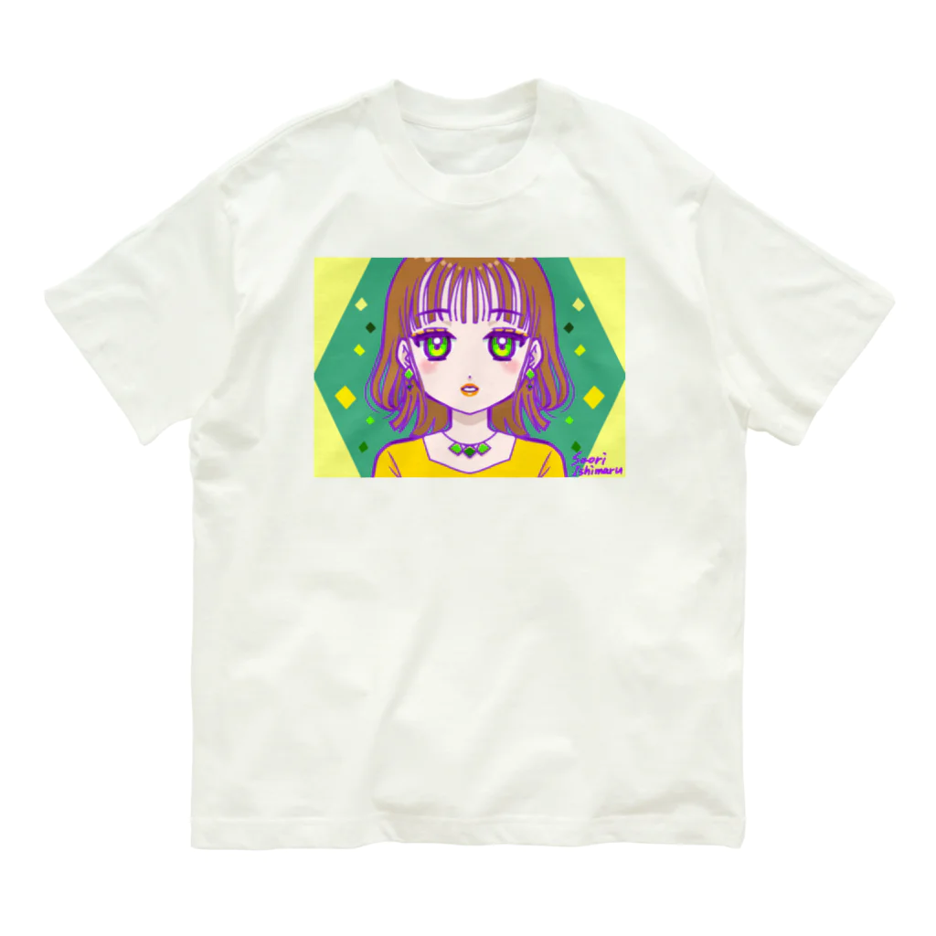 石丸沙織のシースルーバングとゆるウェーブな女の子 オーガニックコットンTシャツ