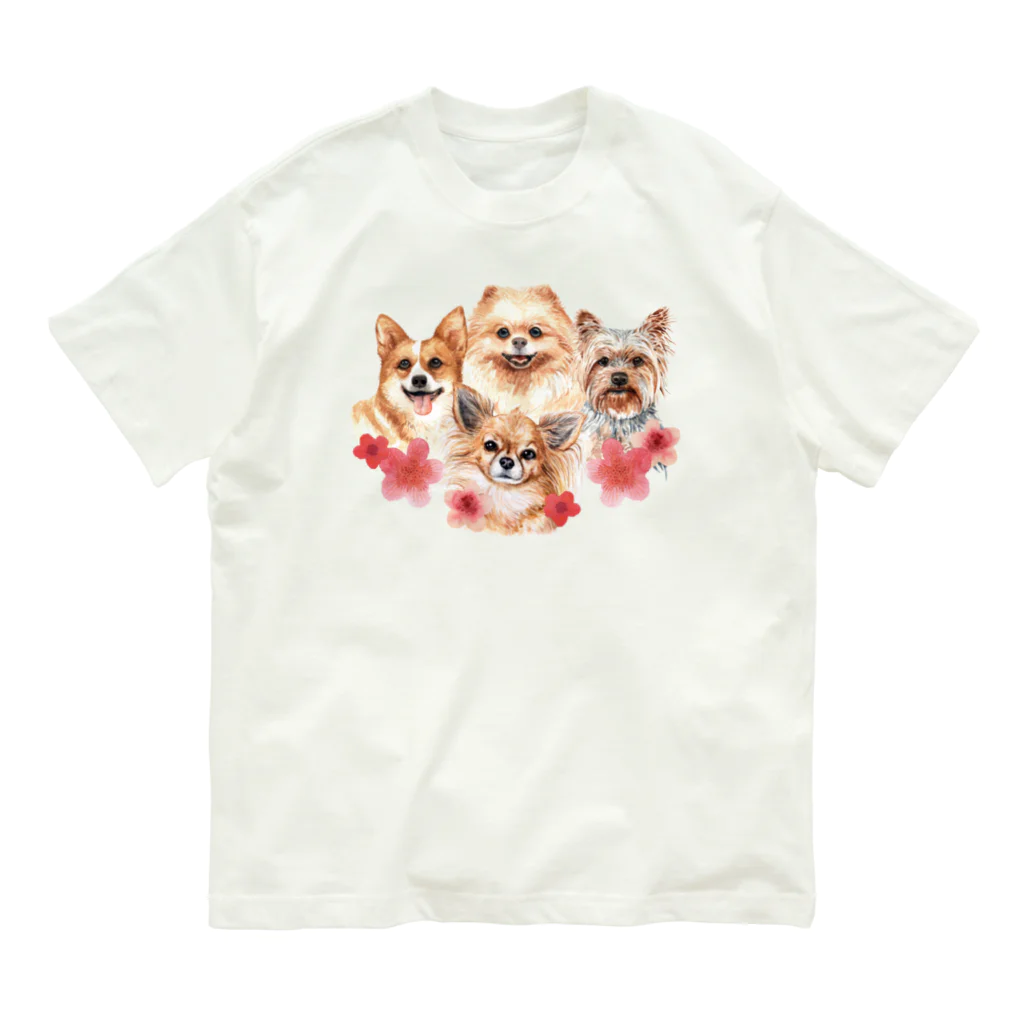 SANKAKU DESIGN STOREのお花の似合う小さい犬たち。 Organic Cotton T-Shirt