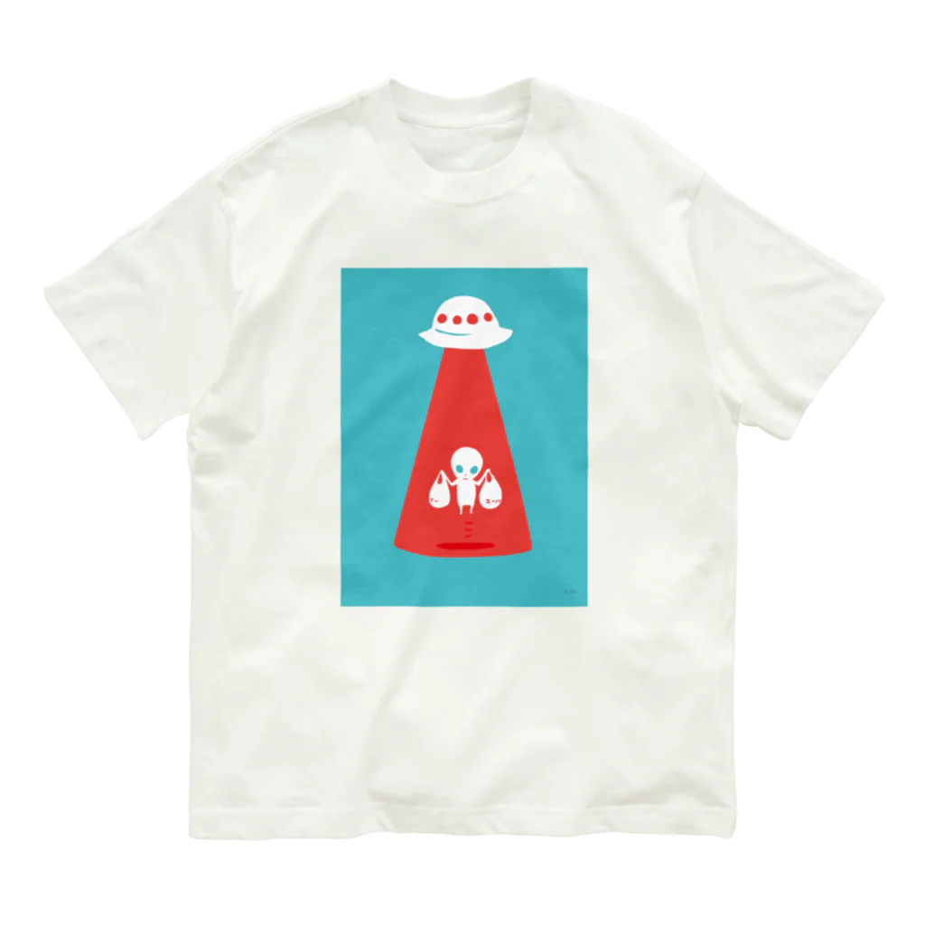 おばけ商店の未確認Tシャツ＜お買い物帰りの宇宙人＞ オーガニックコットンTシャツ