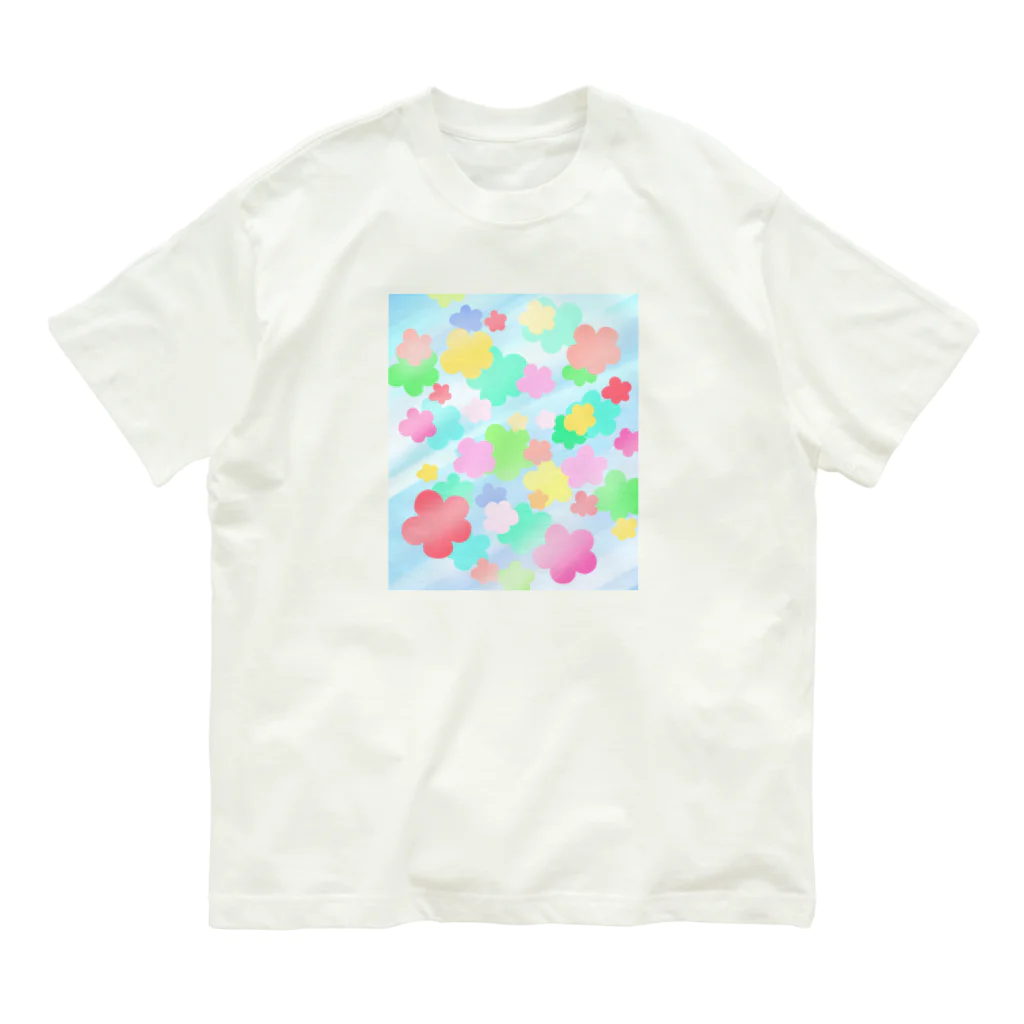 まいにち大変だけどほのぼのって大事のクリスタルフラワー(花柄） Organic Cotton T-Shirt