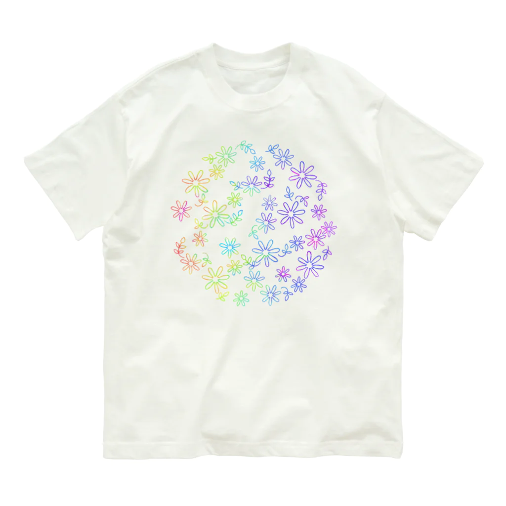 杠葉自由帳のColorful flower オーガニックコットンTシャツ