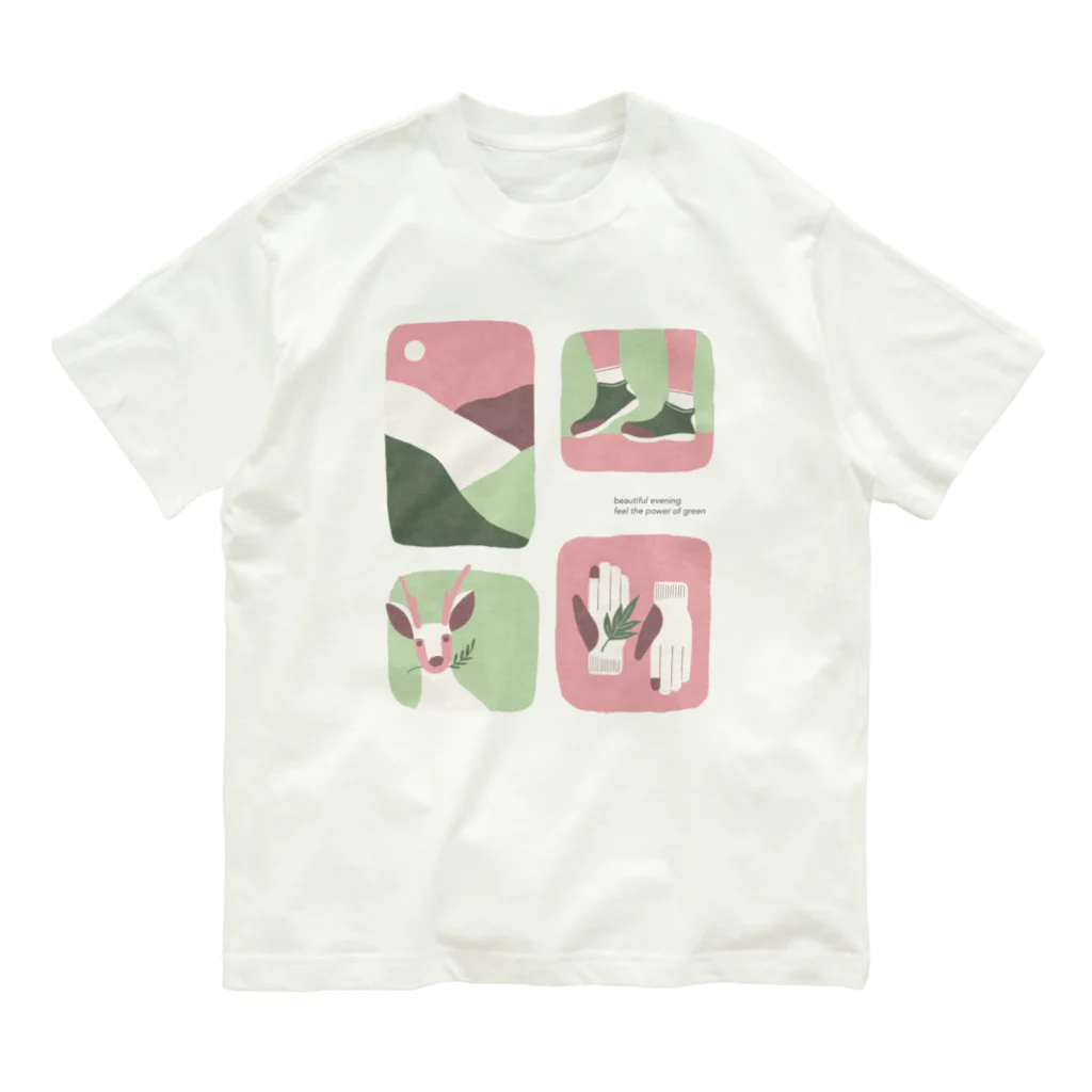 ayame_c29_illustrationsのやまのなかで_桃色 オーガニックコットンTシャツ