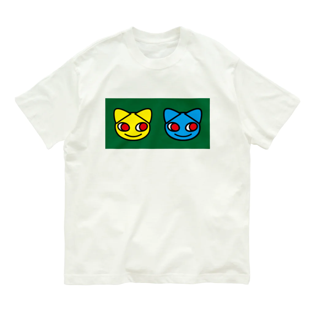 グレープフルーツちゃんのTwoCats_GREEN  オーガニックコットンTシャツ