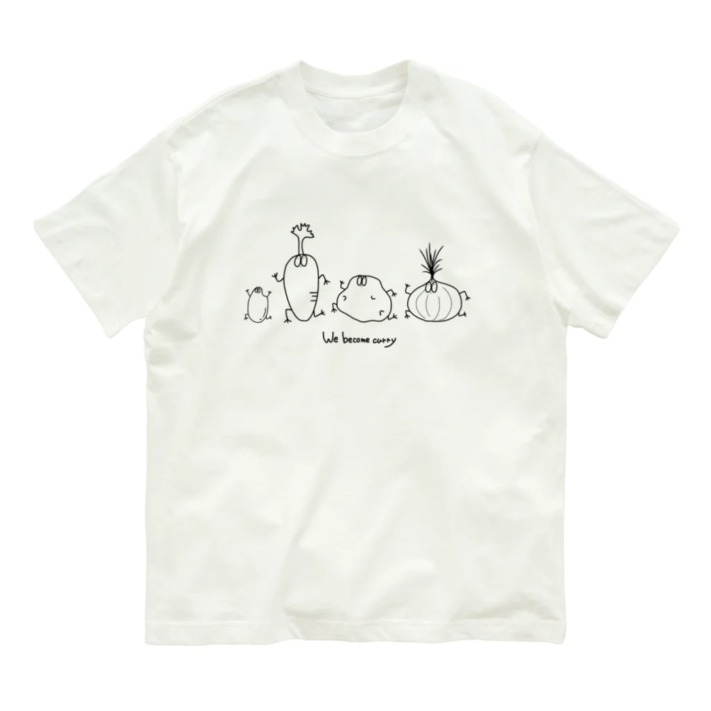 わたわたぽぽぽのWe are curry（黒線） Organic Cotton T-Shirt