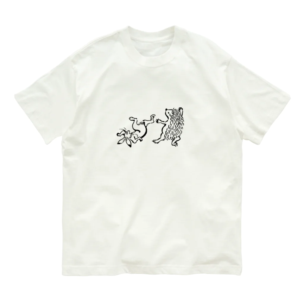 Loysa_Suunnitteluの針獣戯画(はりねずみとうさぎ) オーガニックコットンTシャツ